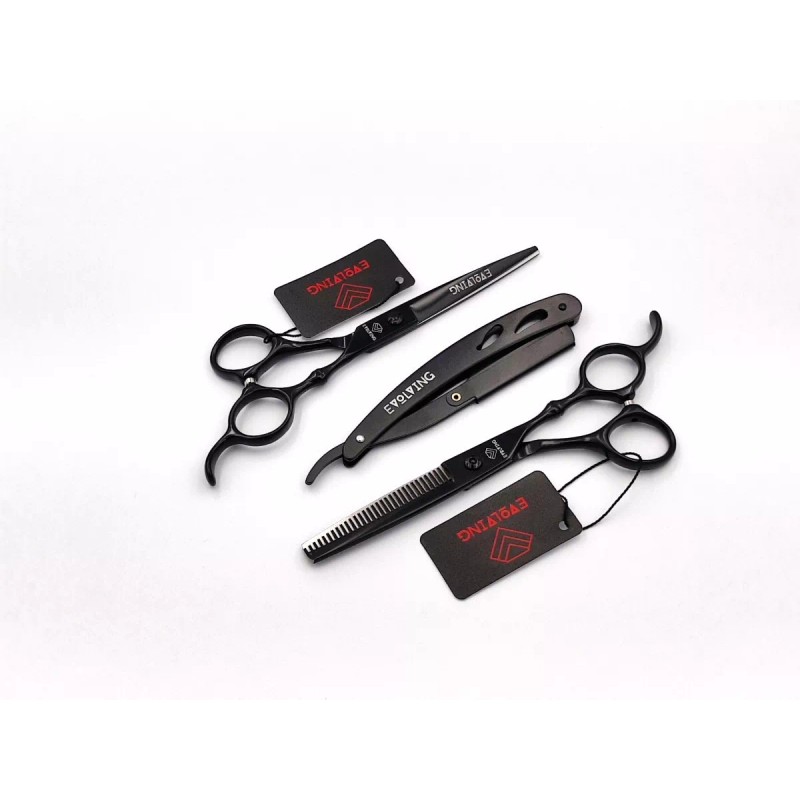 EVOLVING Tijeras Negro Mate Profesionales Acero Japones 440c Barberia