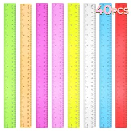 KUANVE 40 Pack Clear Plastic Rulers Bulk, 12 Inch Assorted Color Transparent Metric Ruler with Centimeters and Inches, Straight Ruler Measuring Tool for Office Home School Supplies