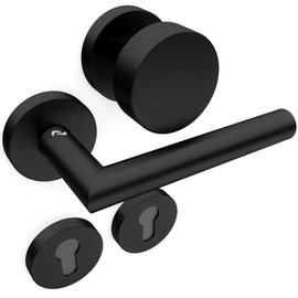 Sempro Livia R2 Interchangeable Fittings - Stainless Steel Black Matt Door Fitting with Fixed Door Knob, Handle Set for Entrance Doors & Room Doors