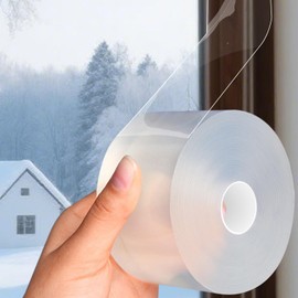 Transparent Window Weather Sealing Tape 2IN x 66 FT Draft Isolation No Residue Removable Adhesive Waterproof Windows Doors Shower Glass AC Units Ideal for Winter Seal & Summer Cold Air Loss Prevention