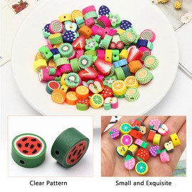 LYTIVAGEN Pack of 200 Fruit Beads for Threading Fruit Craft Beads Polymer Clay Beads Fruit Bracelet Beads Jewellery Beads Soft Ceramic Beads Fruit Clay Beads for DIY Bracelet Necklace Earrings