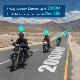 TK-X4SC Motorcycle Bluetooth Headset Up to 6 Riders, 2000m Helmet Intercom with Music Share/Top-Tier Noise Reduction/LCD Screen/HiFi Stereo Sound,Universal Communication System Headphones(2 Pack)