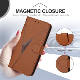 Oduio for Oppo Reno 14 Walle Case with Wrist Strap & Magnetic Clasp Reno 14 Case PU Leather Cover with Card Holder/Slot Stand Flip Folio Soft Shell Book Cover, Brown