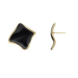 Chunky Gold Statement Earrings for Women Trendy Black Gold Square Drop Dangle Earrings Big Large Fashion Everyday Jewelry Gift