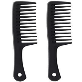 2 Pieces Wide Tooth Detangling Large Comb for Women Shower Wet Dry Curly Long Thick Hair (Black)