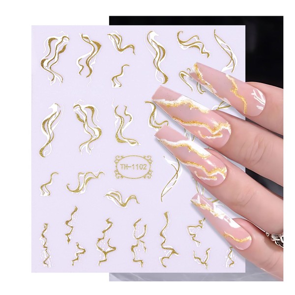 DUKASOU Nagelsticker Selbstklebend Nagelaufkleber Nail Art Sticker Gold Dekoration Nageldesign