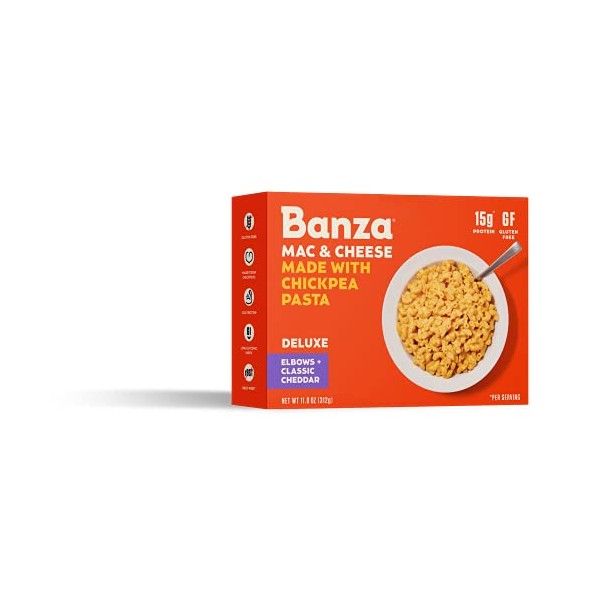 Banza Chickpea Mac and Cheese, Elbows with Creamy Deluxe Cheddar - Gluten Free Healthy Mac and Cheese, High Protein, Lower Carb and Non-GMO - (Pack of 6)