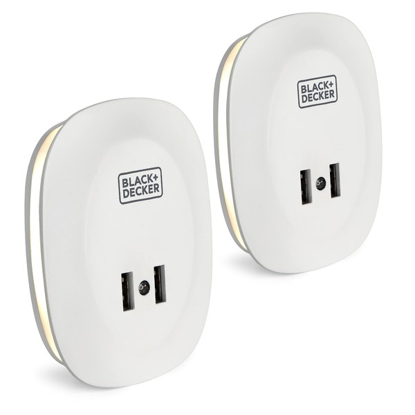BLACK+DECKER Night Light Plug in with 2 USB Charging Ports,