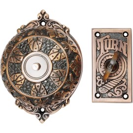 A29 Victorian Twist Doorbell, Antique Copper Finish, Solid Brass, Vintage Doorbell for Homes with Manual Hand Turn Chime, Decorative Classic Design - Easy DIY Install, No Wiring Required
