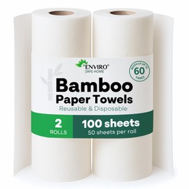 Enviro Safe Home Reusable Paper Towels Washable 2 Rolls 100 Sheets - Heavy Duty, Ultra Absorbent, Perfect for Kitchen & More