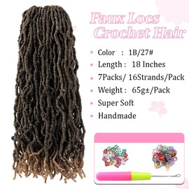 Umylar Faux Locs Crochet Hair 18 Inch Soft Locs Crochet Hair 7 Packs Extensible Pre Looped Faux Locs Crochet Hair For Black Women Synthetic Hair Extension(18 Inch, 1B/27#)