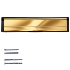 Keypak 10.62" (27cm) Door Letterplate – Adjustable Letter Box for UPVC Composite Timber Doors, Fits 40–80mm Doors, Anti-Snap Flap, Internal Draught Excluder Letterbox (Black/Polished Gold)
