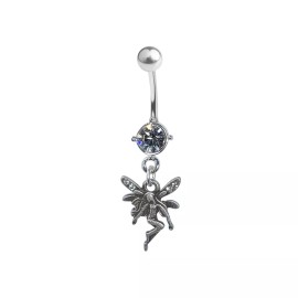 LionGothic Belly Navel Ring Dangle Fairy Faerie with Prong Setting CZ Gem 14g