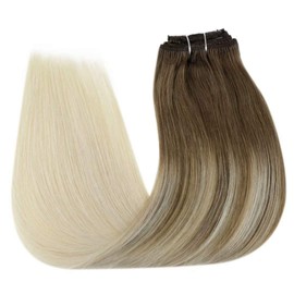 LaaVoo Blonde Clip in Hair Extensions Ombre Human Hair Extensions Brown to Blonde Remy Hair Extensions Clip in Human Hair Double Weft Thick 14 Inch 5pcs/70g