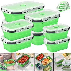 Rosenstein & Söhne Silikon-Frischhaltedosen: 8er-Set zusammenklappbare Silikon-Aufbewahrungsbehälter mit Deckeln (Silikon-Lunchbox, Teig-Aufbewahrungsbox, Picknick)