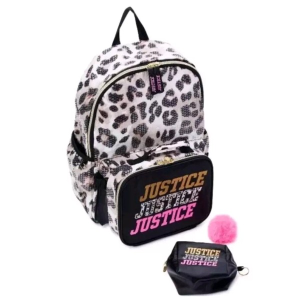 JUSTICE Girls 17" Backpack Set with Lunch Bag, PomPom &