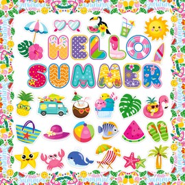Ozepao 58 Pcs Summer Cutouts Beach Hawaiian Theme Bulletin Board Decoration Tropical Fruits Paper Cut Outs for School Supplies Classroom Home Party Decor