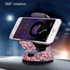 Phone Holder Stand for Car Dashboard Air Vent with Shiny Rhinestone Bling Car Accessories for Women Pink/Red