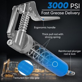 KRETLAW Mini Grease Gun (3000PSI) with Double 3oz Cartridge Grease and 12'' Flex Hose, Reinforced Coupler for Automotive, Marine