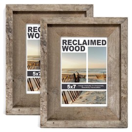 Rustic 5x7 Picture Frames, Reclaimed Barnwood Photo Frames with HD Tempered Glass, Distressed Family Gallery Corner, Horizontal and Vertical Wall Mounting & Table-top Display with Hardware, Set of 2