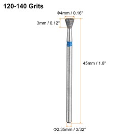 HARFINGTON 120-140 Grits Diamond Grinding Bit 4mm Inverted Cone Head 2.35mm Shank 4mm Length Stone Sanding Drill Bits Rotary Tool for Ceramic Glass Nails Grinding Polishing