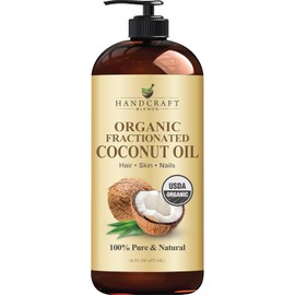 Handcraft Blends Aceite De Coco Fraccionado Orgánico - 16 Fl Oz - 100% Puro Y Natural - Aceite De Grado Premium Para La Piel Y El Cabello - Aceite Transportador - Aceite Para Cabello Y Cuerp