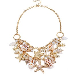 Halawly Halawly Shell Necklace Choker Mermaid Tail Necklace - Fashion Sea Shell Starfish Faux Pearl Collar Bib Statement Chunky Necklace Pendant (Necklace)