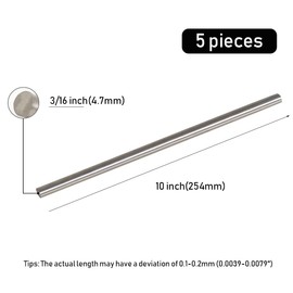 Tynulox 5Pcs Stainless Steel Rod 3/16" Diameter 10" Per Rod Round Solid for Industry, Metal Working Hobbies and DIY Craft