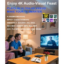 4K UltraHD Media Player & HDD Enclosure 2-in-1,Play H.265/HEVC H.264/AVC MP4 MKV Videos MP3 Music JPG Photos,4K HDMI, Analog AV,USB 3.0, Type C,Supports SSD,2.5" SATA HDD with USB/SD Card Expansion