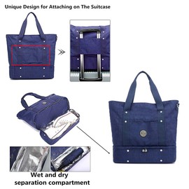 KEEPOP Women Tote Shoulder Handbags Large Waterproof Nylon Travel Gym Bag Weekender Bag Drak Blue