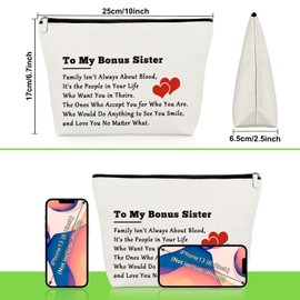 Bonus Sister Birthday Gifts Makeup Bag Sister Gifts for Unbiological Sister Cosmetic Bag Bonus Sister Gifts Wedding Gifts for Sister Friendship Gifts Sister in Law Gifts Christmas Travel Pouch