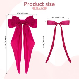 6Pcs Silky Satin Ribbon Barrettes, Big Hair Bows for Women Coquette Tassel Bows Big Hair Bow with Long Tail Hair Ribbon Barrettes Cute Hair Accessories for Long Thick Hair (Pink Rose Red)