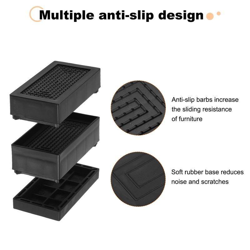 sourcing map 4-Pack Rectangle Bed Risers, 2.95 Inch Frameless Heavy