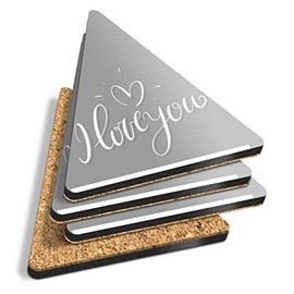 4 x Triangle Coasters - BW - I love You Valentines Day Heart Cork Backed MDF Glossy Tea Coffee Accessory #37507