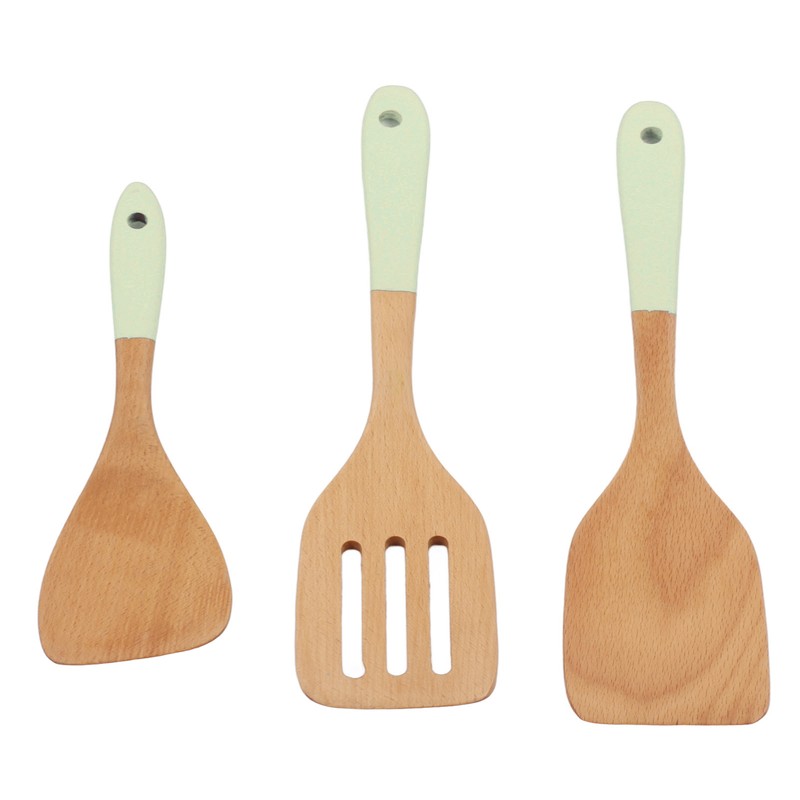 3Pcs Wooden Spatula Set Heat Resistant Light Weight Kitchen Cooking