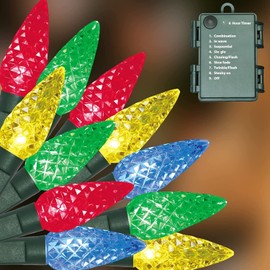 LAMPHOME C6 Battery Operated Christmas Lights, 50 LED 17FT Christmas Lights with 8 Modes, Waterproof Christmas Decoration forChristmas Tree Wresth Garland Home Decor（Multicolor）