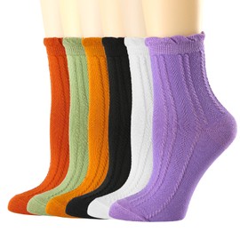 Mcool Mary Women's Crew Socks,Casual Dress Socks Casual Cotton Knit Comfy Ruffle Frilly Ankle Socks For Women 6 Pack