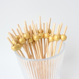 400PCS Wooden Ball Bamboo Skewers for Appetizers, Natural Bamboo Ball Food Picks, Fancy Toothpicks, Drinks Party Fruit, Bamboo Gold Ball Food Sticks Charcuterie Boards Accessories