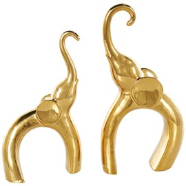 Deco 79 Ceramic Elephant Decorative Sculpture Arched Home Decor Statues, Set of 2 Accent Figurines 13", 11" H, Gold