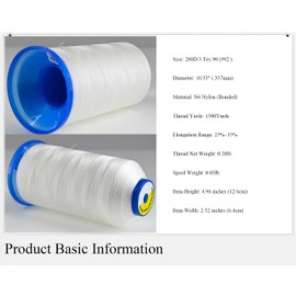 Selric [1300Yards / 26 Colors Available] Tex 90 Bonded Nylon Thread for Leather Sewing 280D/3 T90#92 Heavy Duty Upholstery thread for Leather and Other Heavy Fabric（White）