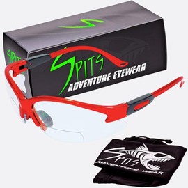 Spits Cougar Bifocal Safety Glasses with Magnifier 23 Limited Edition Frame Color Options (Frame Color: Solar Red, Magnifier: 1.75)