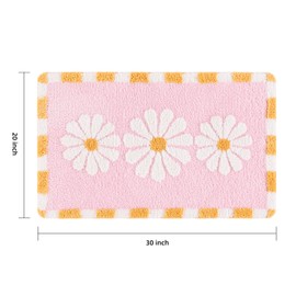 Panstar Pink Bathroom Rugs Cute Flower Bath Mat Non Slip, Boho Soft Absorbent Daisy Bath Rug Bathroom Plush Shower Rugs Washable (20"×30")