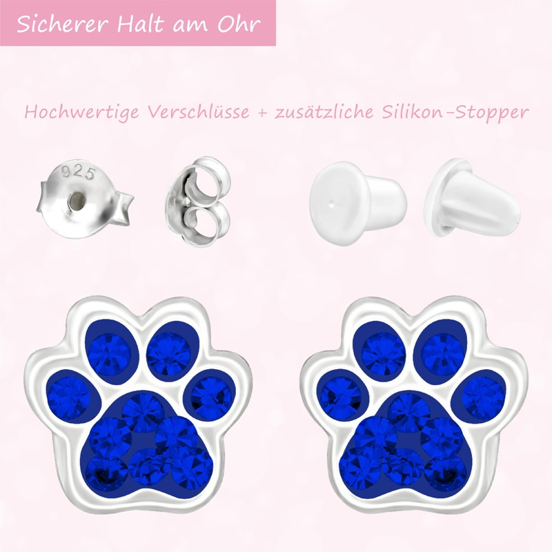 JAYARE Childrens Silver 925 Girls Paw Stud Earrings Dogs Cats