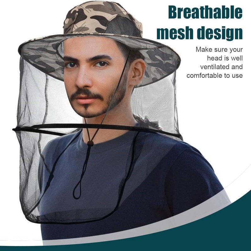 Beekeeper Hat Mosquito Net with Gloves, Grey Camouflage Mosquito Head