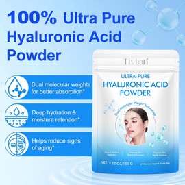 Polvo de ácido hialurónico, suplementos de ácido hialurónico para el cuidado de la piel, grado cosmético vegano, bajo peso molecular, ingrediente hidratante soluble en agua.