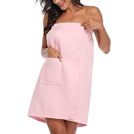 VERMODA Women's Waffle Wrap Spa Bath Lightweight Body Wrap with Adjustable Closure Baby Pink