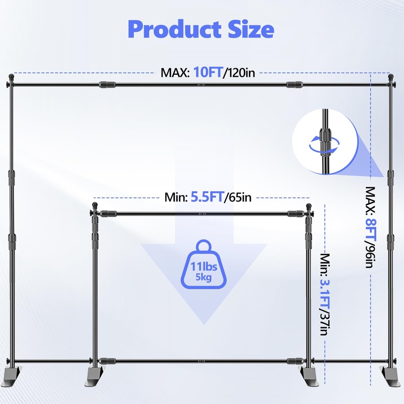 Qoolfoto Adjustable Photo Backdrop Banner Stand, 10 X 8ft Step