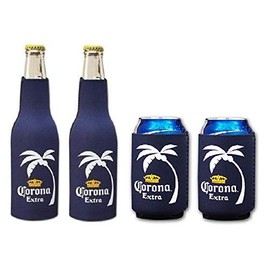 Corona Extra Palm Beer Bottle Suit Cooler Holder Coolie & Beer Can Kaddy Huggie Set of 4