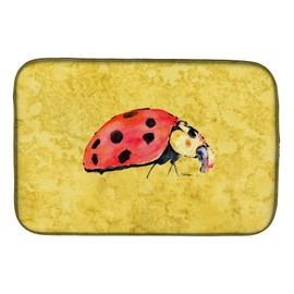 Caroline's Treasures 8867DDM Lady Bug on Yellow Dish Drying Mat Absorbent Dish Drying Mat Pad for Kitchen Counter Dish Drainer Mat for Countertop, 14 x 21", Multicolor