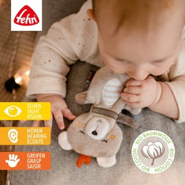 Fehn 052169 fehnNATUR Crinkle Teddy Bear, Activity Rustling Animal with Organic Cotton (Organic Cultivation) for Gripping, Playing & Creating Sounds, Ideal Companion for Babies and Toddlers
